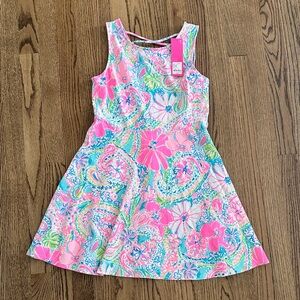 NWT Lilly Pulitzer Pink and Green Floral Kids skater Carice Dress. Size 14